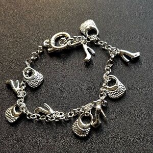 925 Silver Charm Bracelet with Handbag & Heel Charms - Women Jewelry
